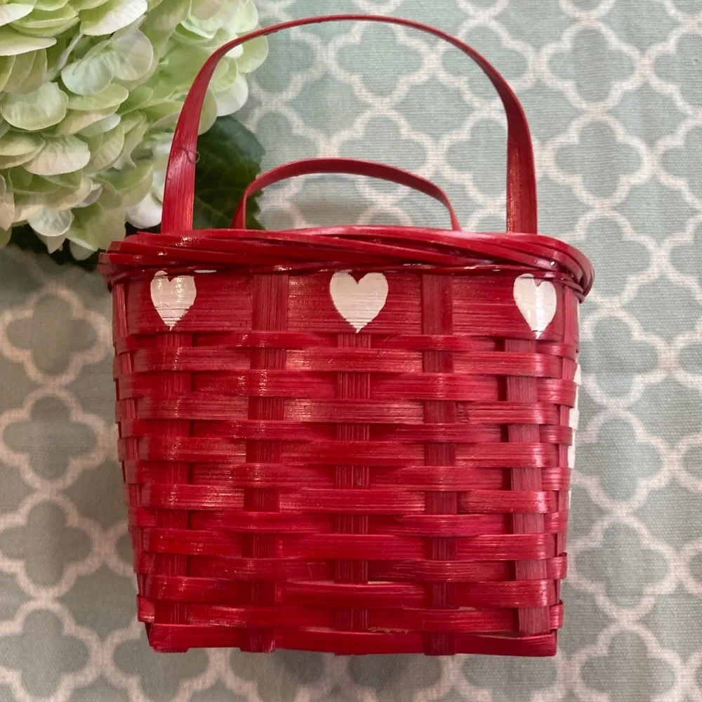 Basket Everything Brand Wicker Heart Painted Small Red Basket with Handles